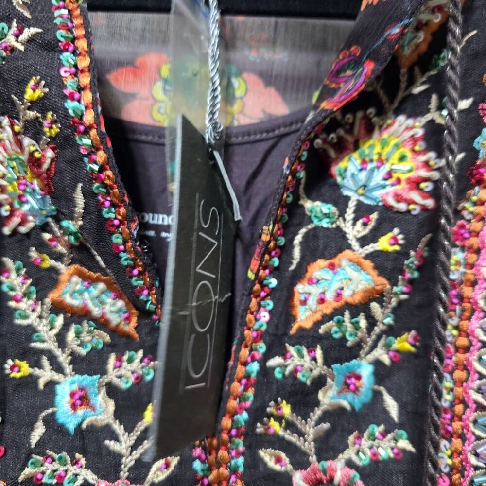 Soft Surroundings Asteria Brown Floral Beaded Tunic Blouse Medium NWT Maximalist - Picture 6 of 10